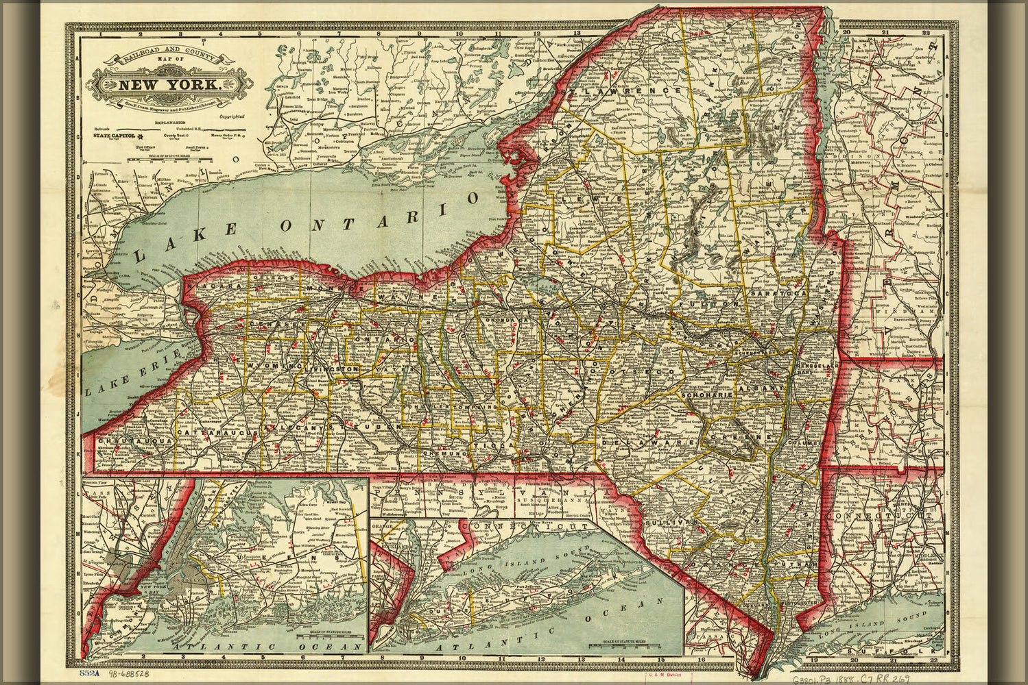 Poster, Many Sizes Available; Crams Township Railroad Map New York State 1888