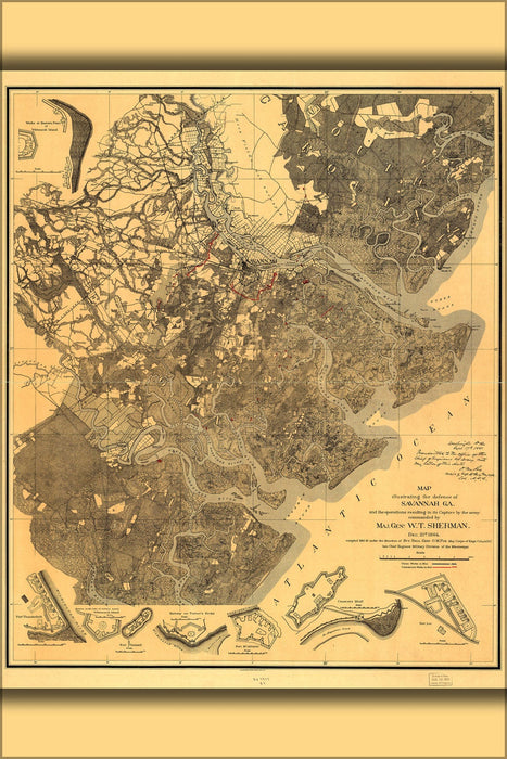 Poster, Many Sizes Available; Map Of Defenses Of Savannah, Georgia 1864 P2