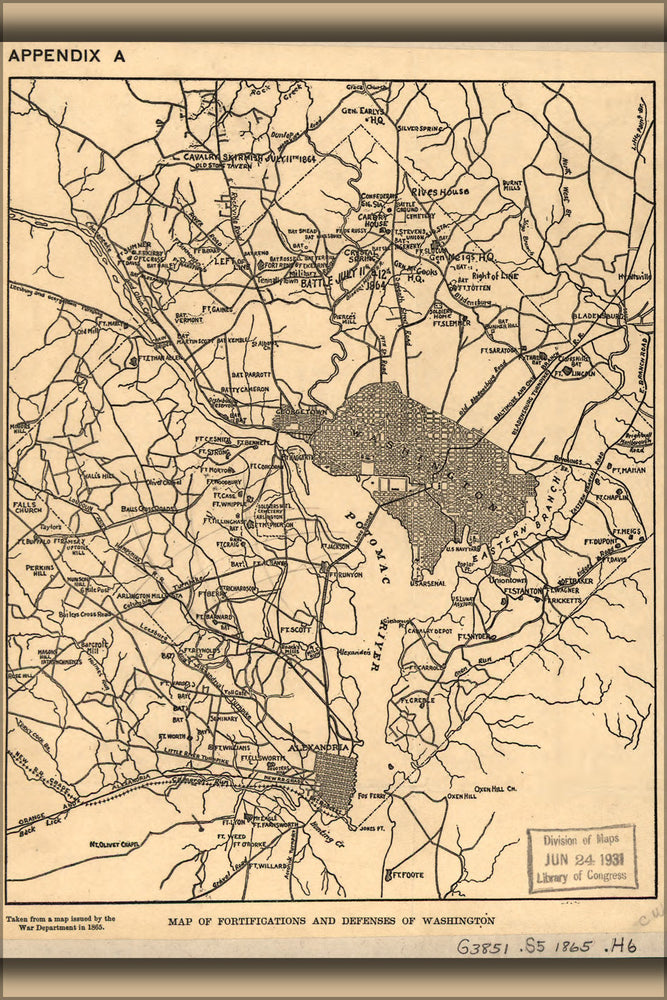 Poster, Many Sizes Available; Map Of Defenses Of Washington Dc 1865