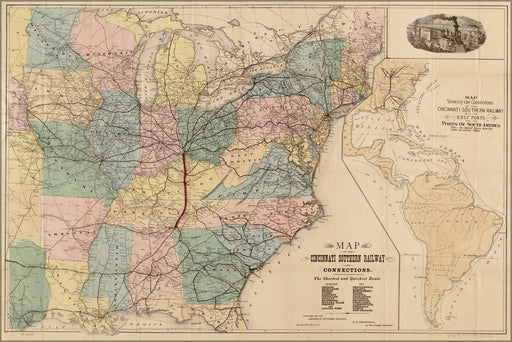 Poster, Many Sizes Available; Map Cincinnati South Railroad United States 1879