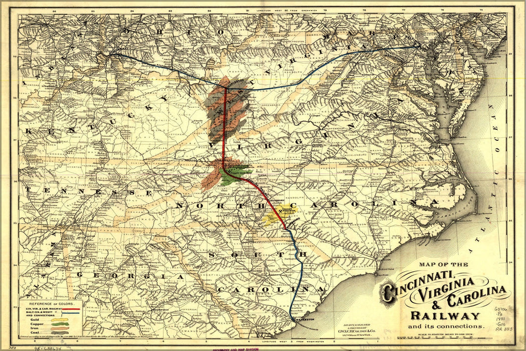 Poster, Many Sizes Available; Map Cincinnati Virginia Carolina Railroad 1881