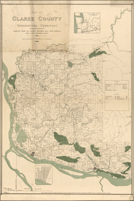 Poster, Many Sizes Available; Map Clarke County Washington State Territory 1888