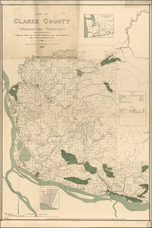 Poster, Many Sizes Available; Map Clarke County Washington State Territory 1888