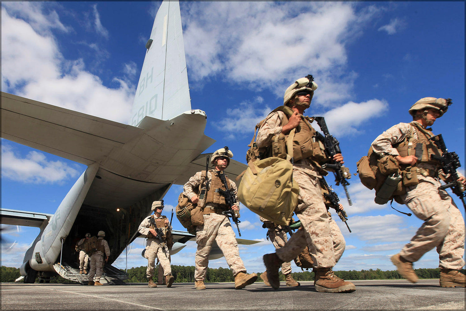 Poster, Many Sizes Available; Marines Deplane A Kc-130 Hercules At Fort Pickett, Virginia