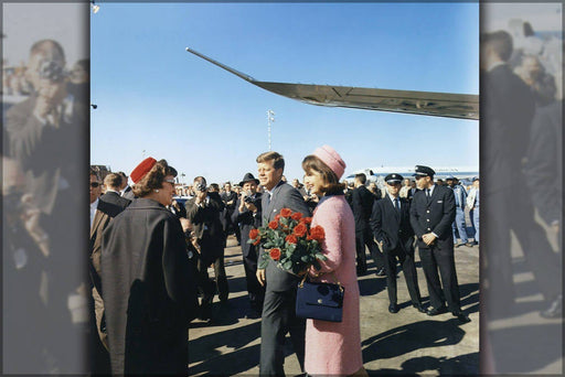 Poster, Many Sizes Available; President John F. Kennedy And Jacqueline Kennedy Arrive At Love Field, Dallas, Texas. Kennedy Was Assassinated