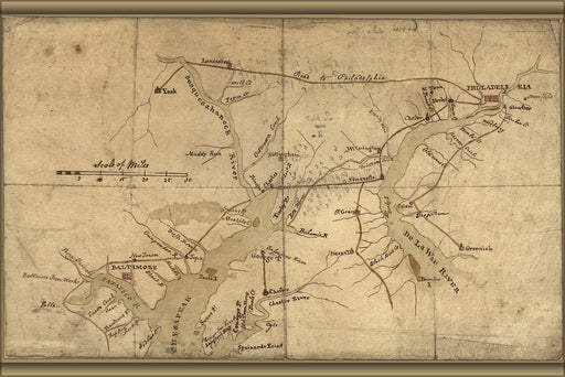 Poster, Many Sizes Available; Map Of Delaware River & Chesapeake Bay Area 1776