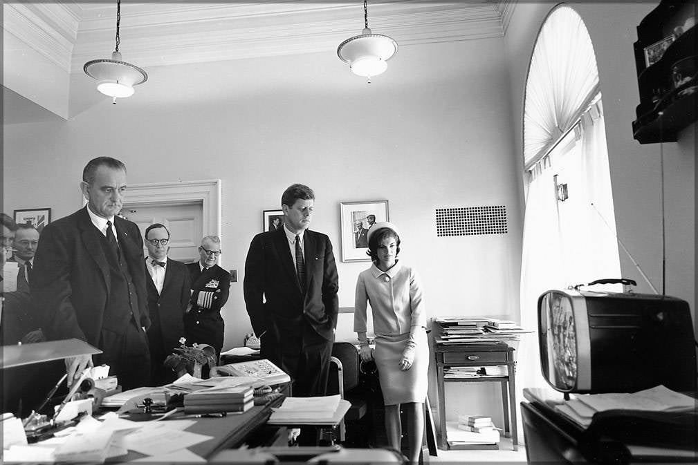 Poster, Many Sizes Available; President John F. Kennedy, Lyndon B. Johnson, Jacqueline Kennedy, And Others Watching