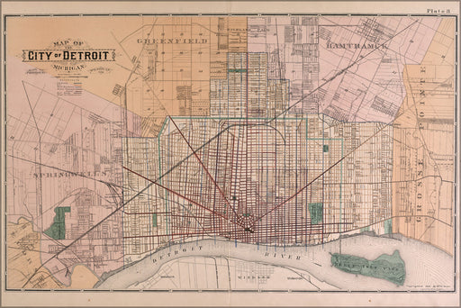 Poster, Many Sizes Available; Map Of Detroit 1891