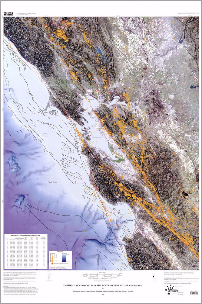 Poster, Many Sizes Available; Map Earthquakes San Francisco Bay Area 1970-2003