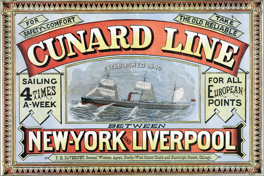 Poster, Many Sizes Available; Cunard Line Sailing Ad, New York City And Liverpool 1875