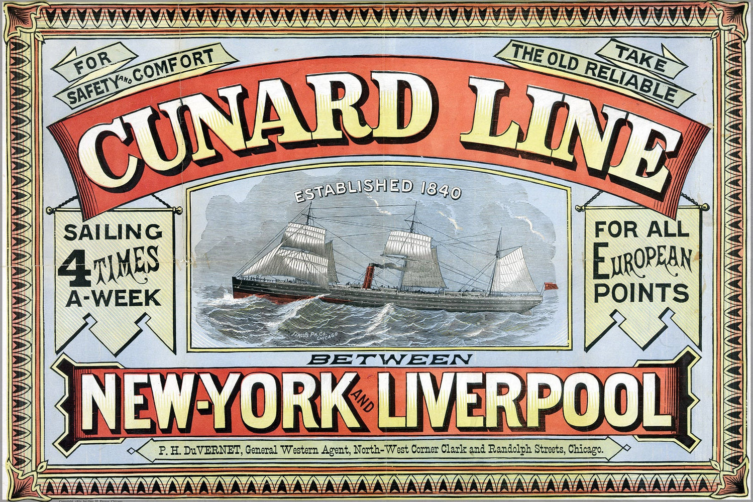 Poster, Many Sizes Available; Cunard Line Sailing Ad, New York City And Liverpool 1875
