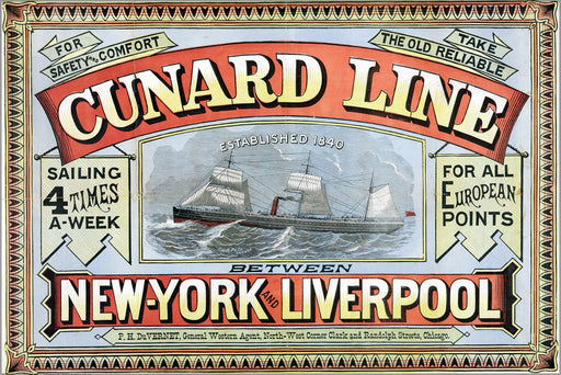 Poster, Many Sizes Available; Cunard Line Sailing Ad, New York City And Liverpool 1875