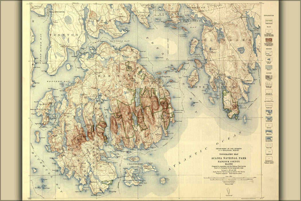 Poster, Many Sizes Available; Topographic Map, Acadia National Park, Hancock County, Maine 1931