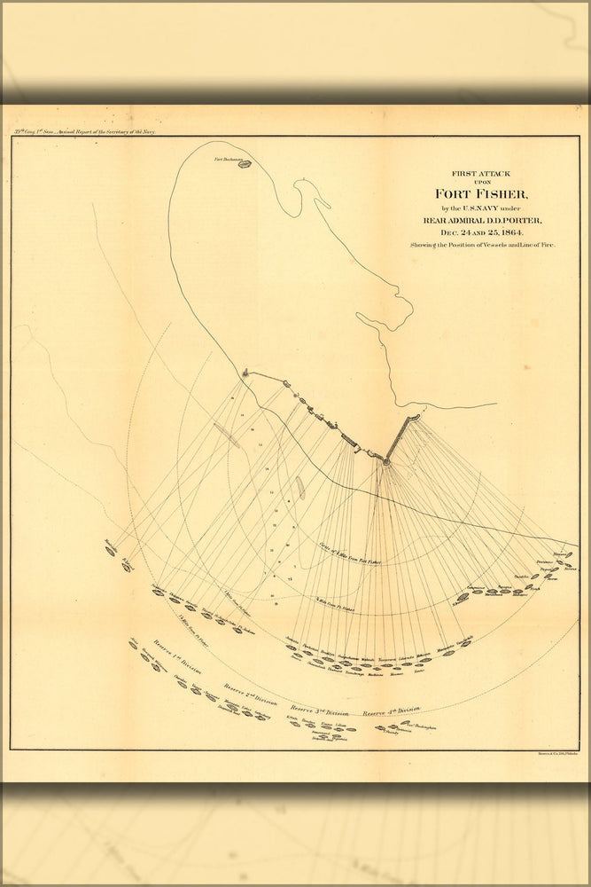 Poster, Many Sizes Available; Map First Attack Upon Fort Fisher 1865