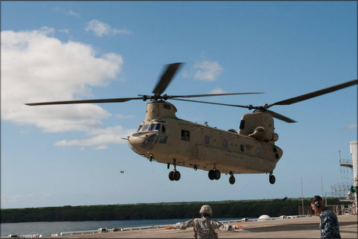 Poster, Many Sizes Available; Ch-47 Chinook Helicopter Lands On Deck Of Ex-Uss Tarawa