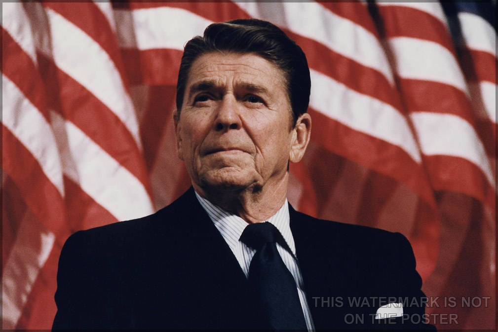 Poster, Many Sizes Available; President Ronald Reagan With American Flag