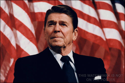 Poster, Many Sizes Available; President Ronald Reagan With American Flag