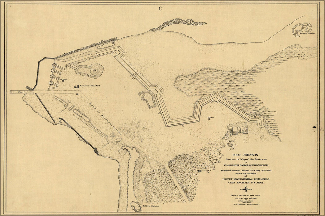 Poster, Many Sizes Available; Map Fort Johnson Charleston South Carolina 1865