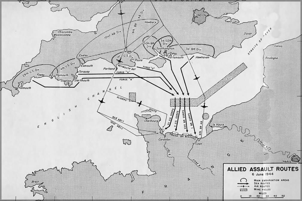 Poster, Many Sizes Available; D-Day Allied Assault Routes Map P2