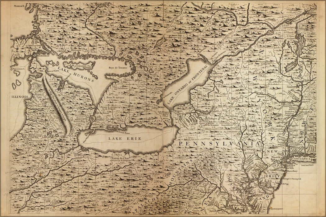 Poster, Many Sizes Available; Map Of Pennsylvania, Michigan Ontario 1733