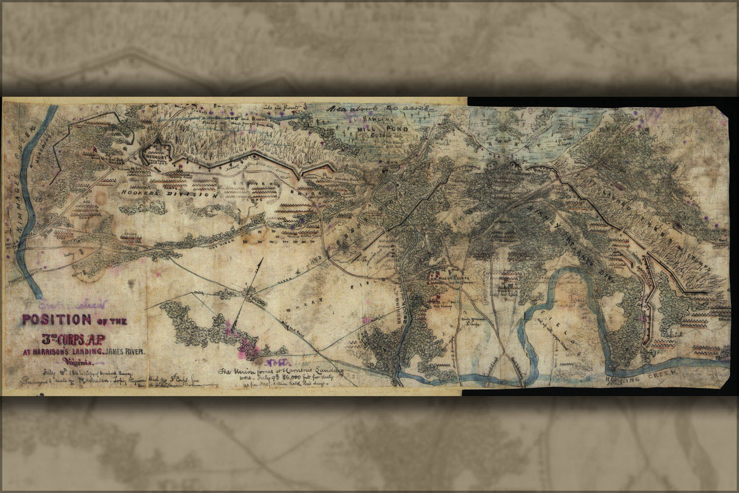 Poster, Many Sizes Available; Map Harrisons Landing, James River, Virginia 1862