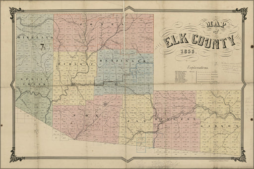 Poster, Many Sizes Available; Map Of Elk County  Pennsylvania 1855