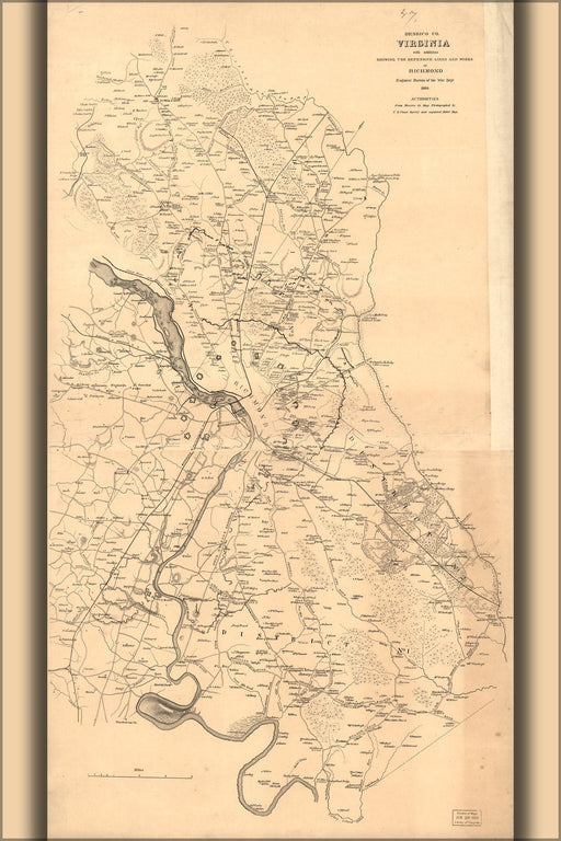 Poster, Many Sizes Available; Map Henrico County Virginia Richmond Defense 1864