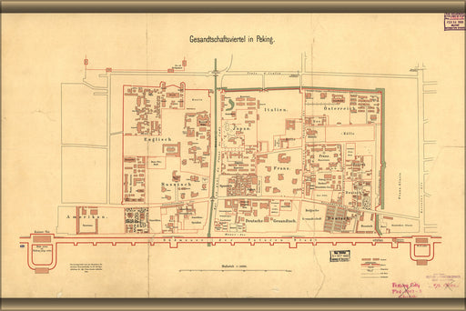 Poster, Many Sizes Available; Map Of Embassies In Beijing China 1903 In German