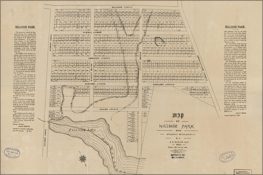 Poster, Many Sizes Available; Map Hillside Park Atlantic Hlands New Jersey 1882