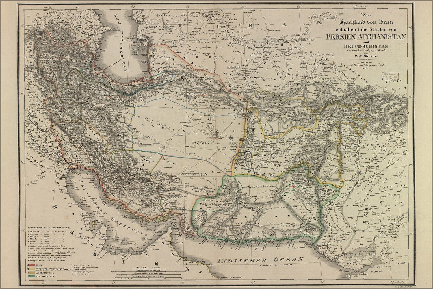 Poster, Many Sizes Available; Map Iran Persia Afghanistan 1846 In German