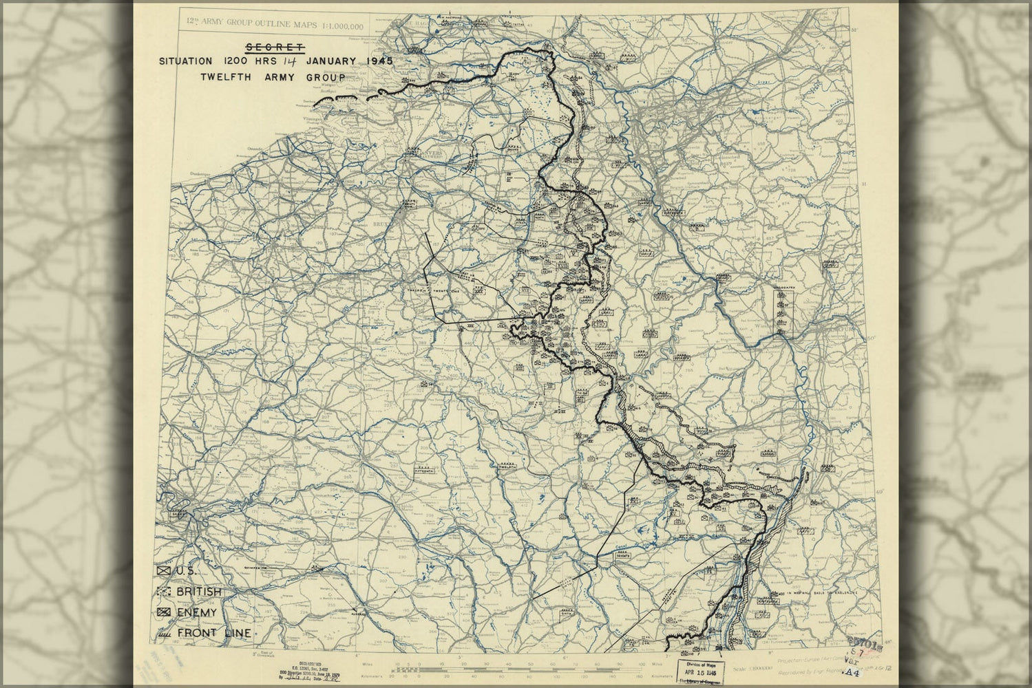 Poster, Many Sizes Available; Map Jan 14, 1945 Battle Of The Bulge