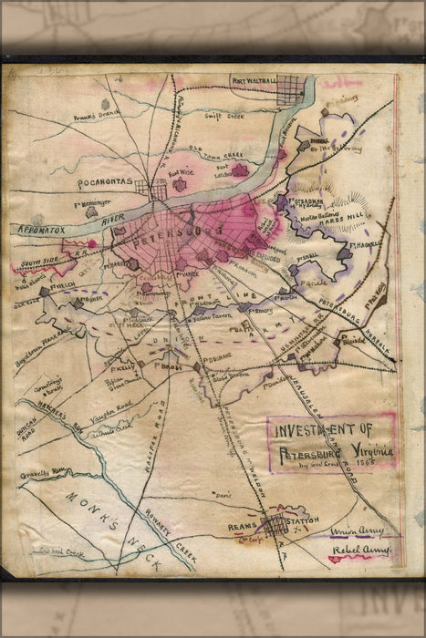 Poster, Many Sizes Available; Map Of Petersburg Virginia Fortifications 1865