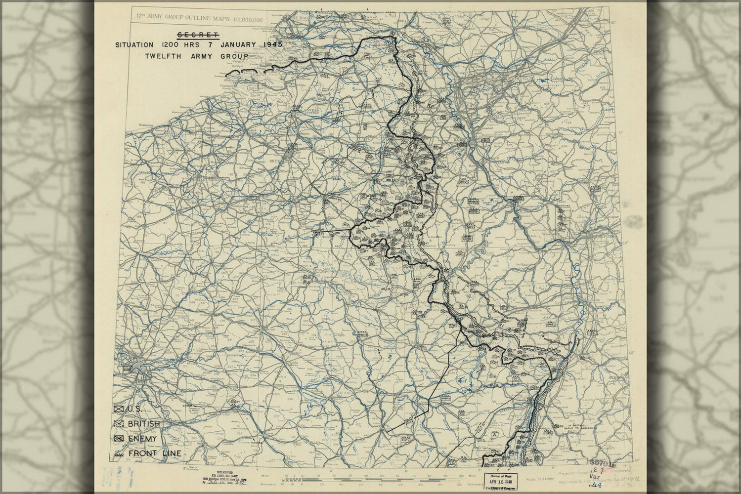 Poster, Many Sizes Available; Map Jan 7, 1945 Battle Of The Bulge