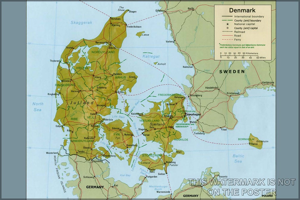 Poster, Many Sizes Available; Denmark Cia Map