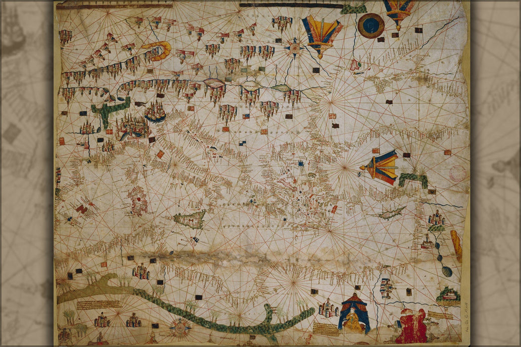 Poster, Many Sizes Available; Chart Map Of Mediterranean Sea 15Th Century