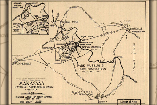 Poster, Many Sizes Available; Map Manassas National Battle Field Park, Virginia