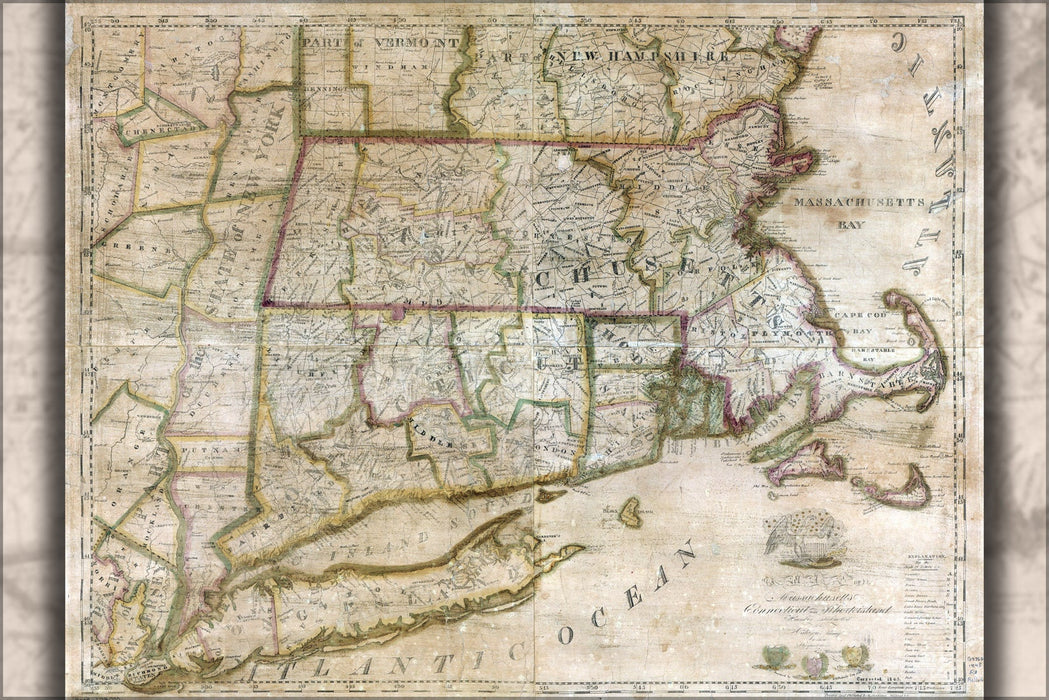 Poster, Many Sizes Available; Map Massachusetts Connecticut Rhode Island 1843