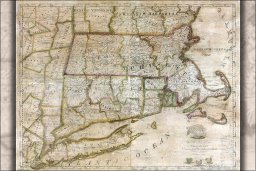 Poster, Many Sizes Available; Map Massachusetts Connecticut Rhode Island 1843