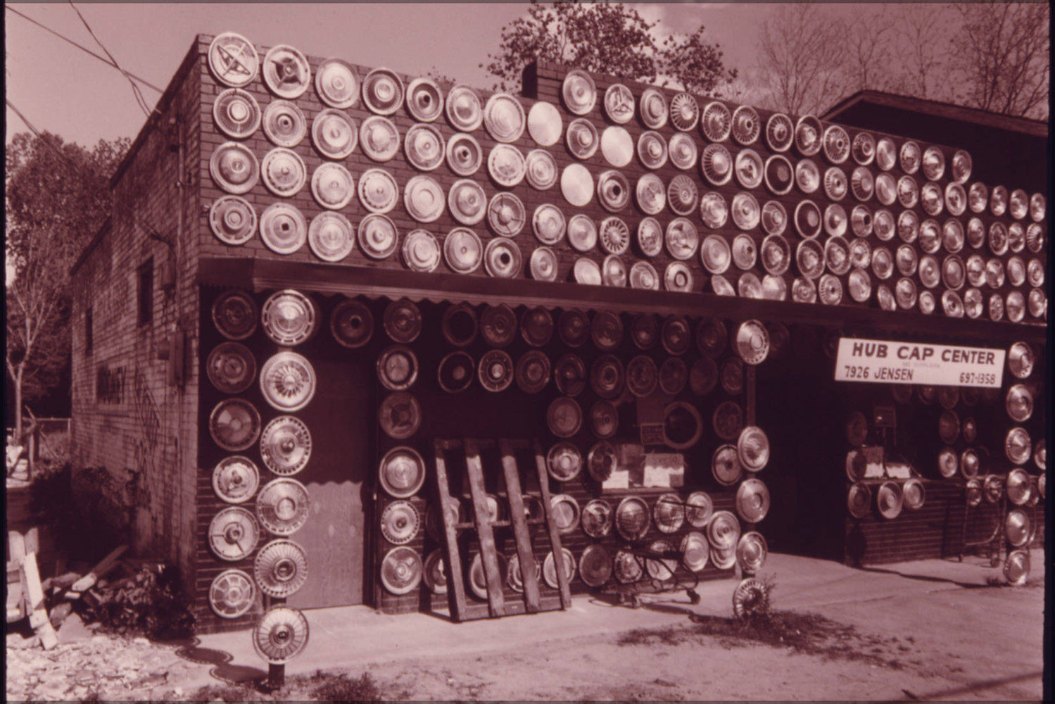 Poster, Many Sizes Available; Hub Cap Center In Houston, Texas. This Is One Of A Series Of 21 Black And White Photographs. They Document The