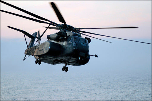 Poster, Many Sizes Available; Mh-53E Sea Dragon (Mh-53 Pave Low Variant) Helicopter Lands On Amphibious Assault Ship Uss Bataan (Lhd 5)