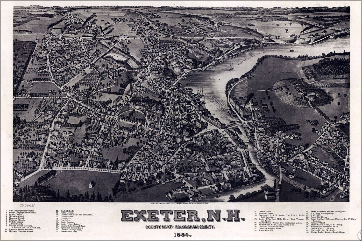 Poster, Many Sizes Available; Map Of Exeter New Hampshire 1884