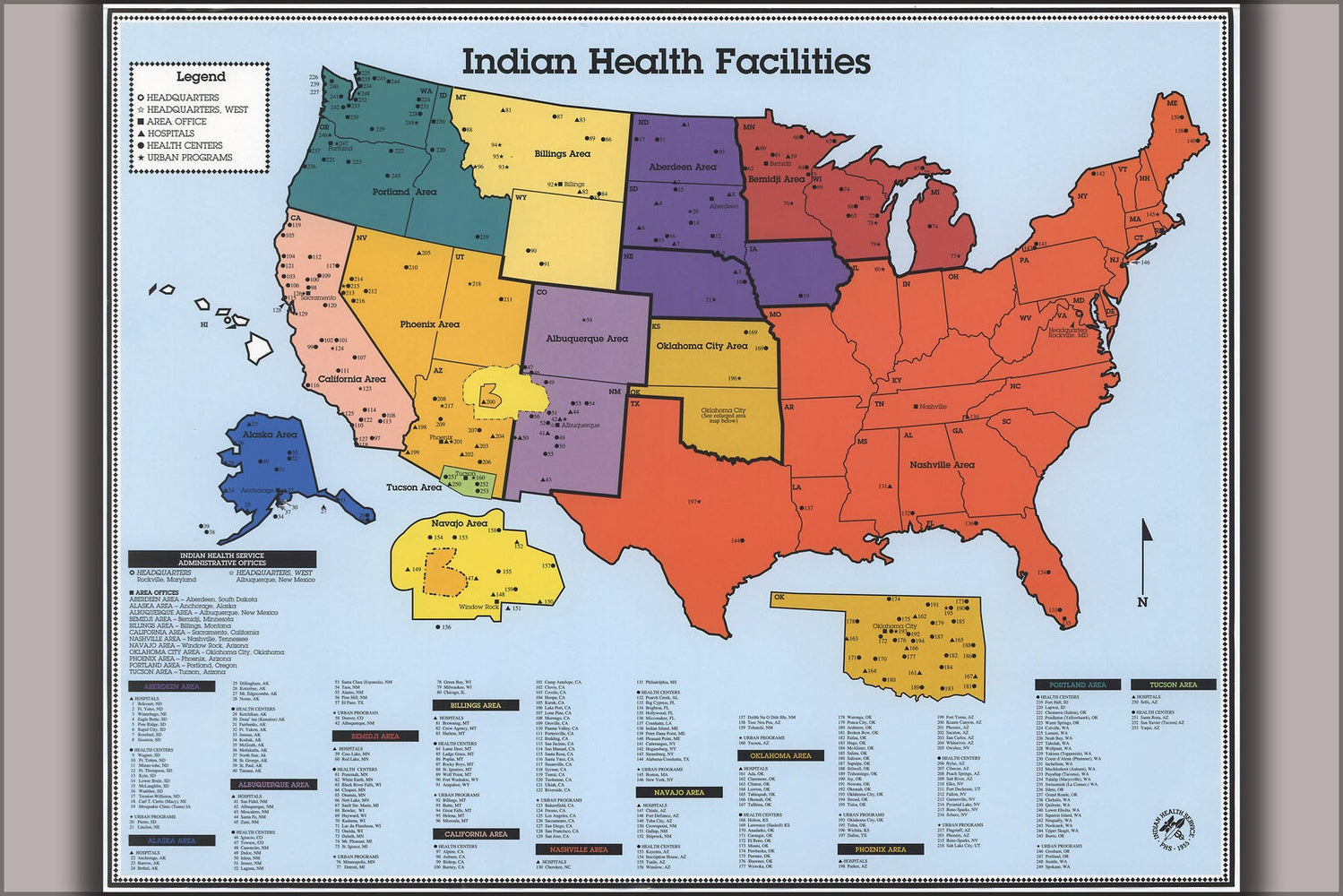 Poster, Many Sizes Available; Map Native American Indian Health Facilities 1998