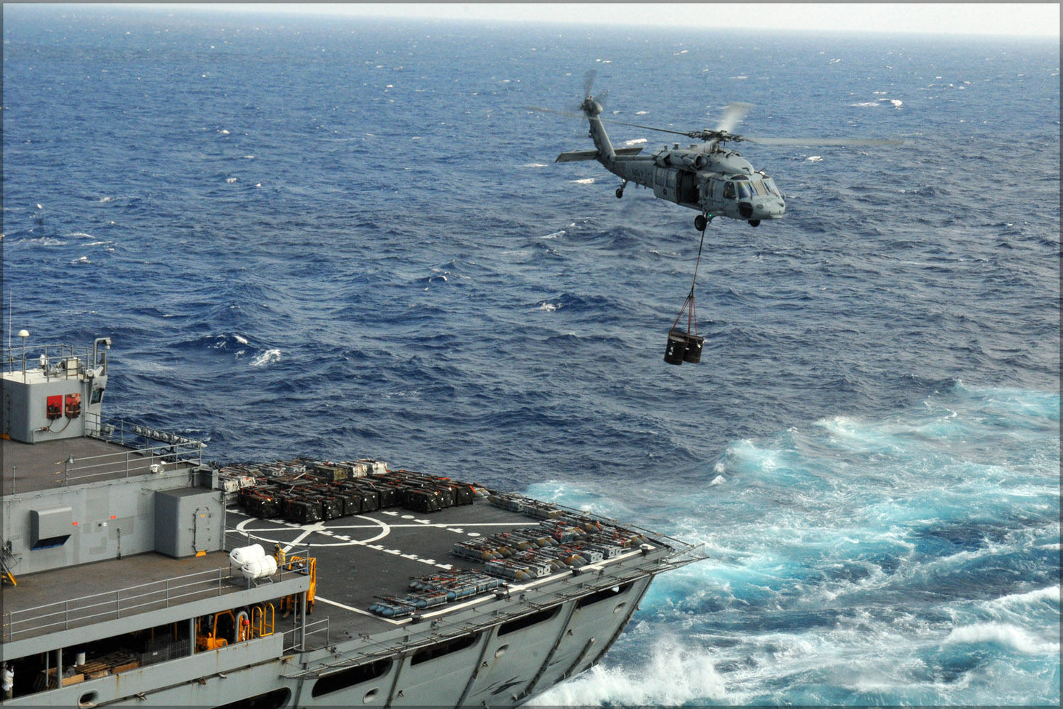 Poster, Many Sizes Available; Mh-60S Sea Hawk Picks Up Ammo From Usns Supply T-Aoe 6