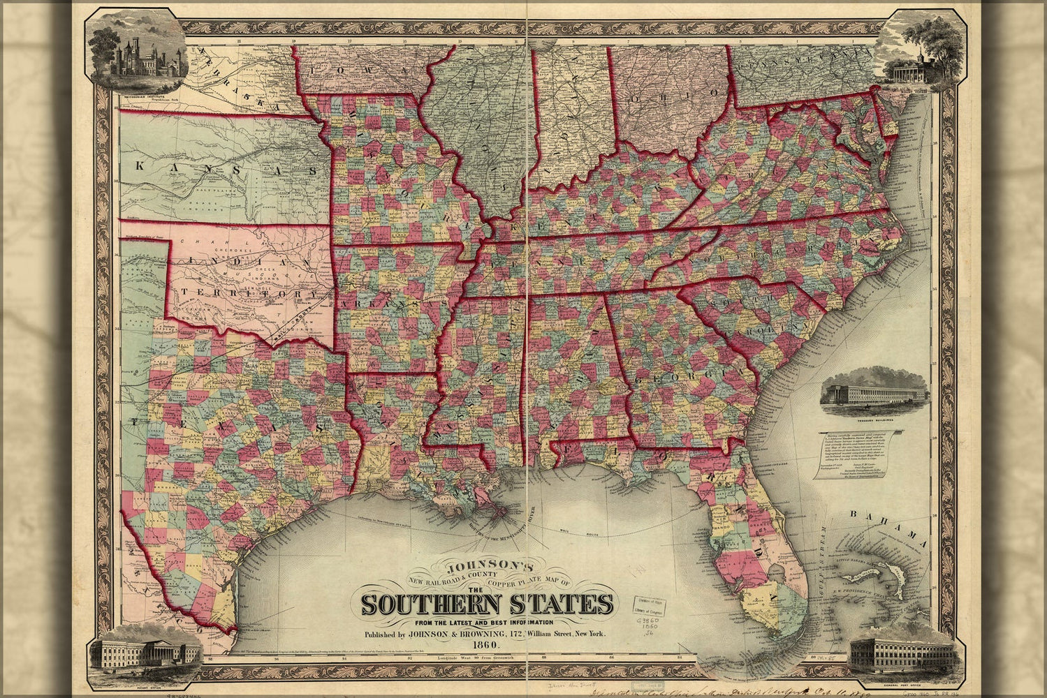 Poster, Many Sizes Available; Railroad & County Map Of Southern States 1860