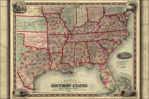 Poster, Many Sizes Available; Railroad & County Map Of Southern States 1860