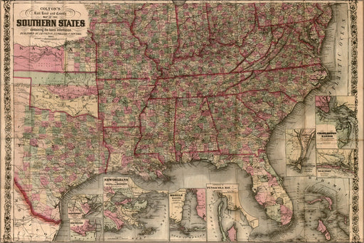 Poster, Many Sizes Available; Railroad & County Map Southern United States 1864