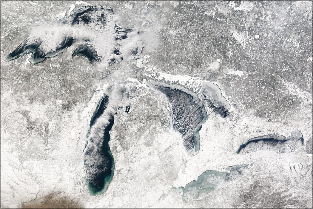 Poster, Many Sizes Available; Michigan And Great Lakes Satellite Map During Winter