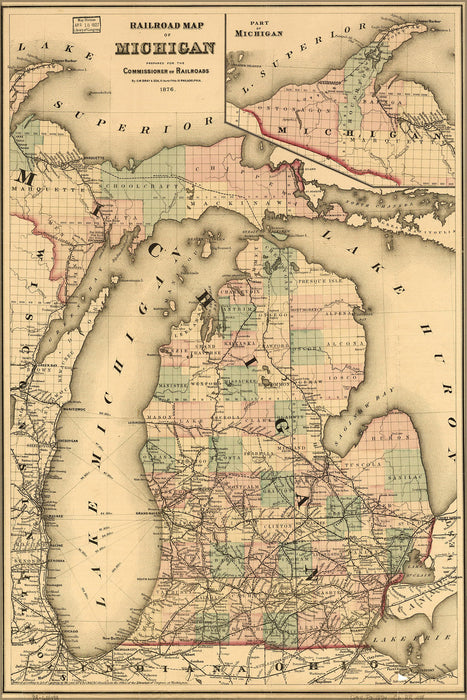 Poster, Many Sizes Available; Michigan Railroad Map 1876