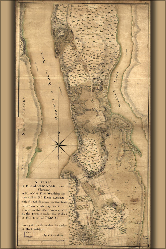 Poster, Many Sizes Available; Map New York Island Manhattan Ft Washington 1776