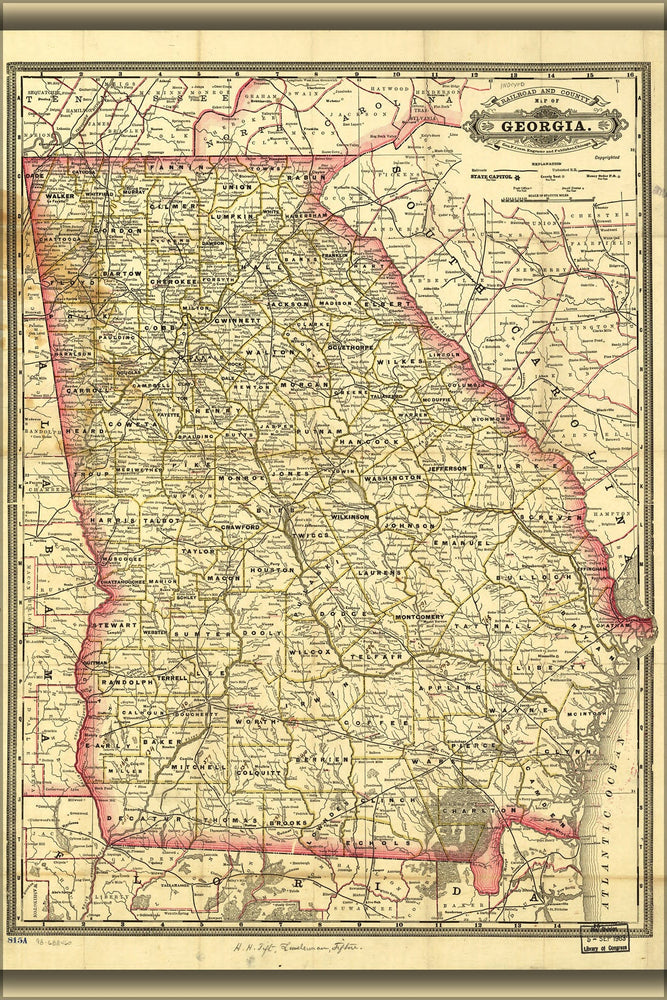 Poster, Many Sizes Available; Railroad And County Map Of Georgia 1883